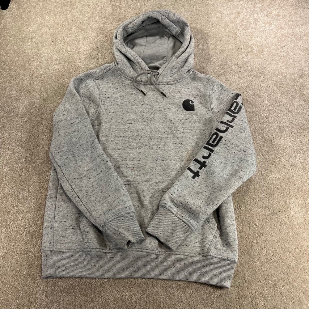 Carhartt Hoodie Womens Medium Grey Relaxed Fit Graphic Sleeve